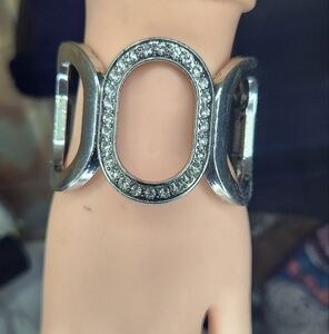 Silvertone with rhinestones hinged bangle bracelet